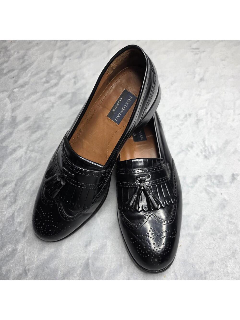 Bostonian First Flex Black Tassel Wing Tip Mens Leather Loafers Sz 10.5 M 20370